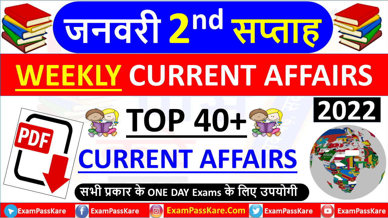 (January 2nd Week 2022) Weekly Current Affairs Quiz In Hindi